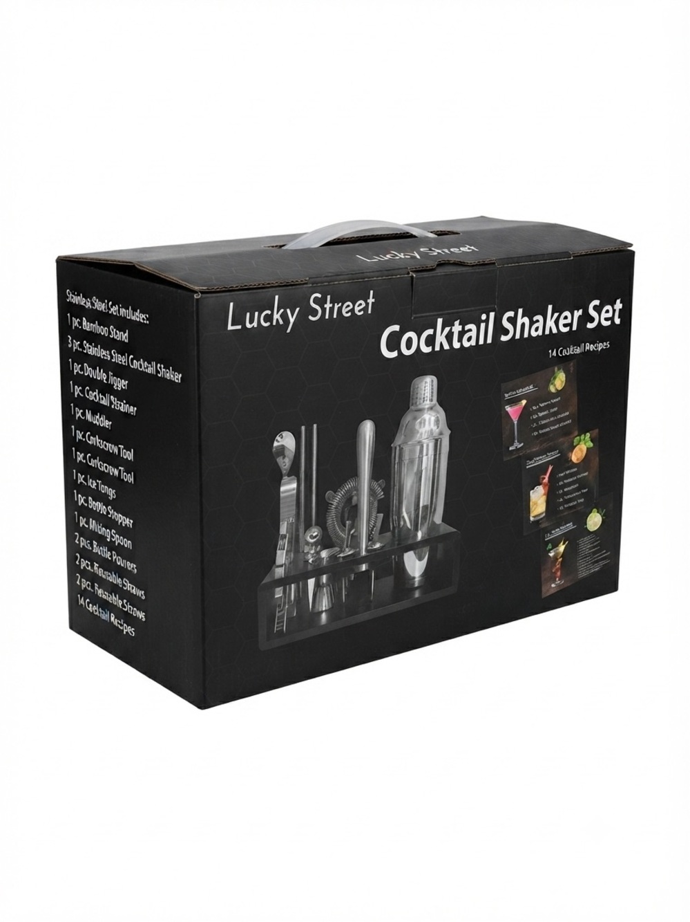 Lucky Street 14-Piece Stainless Steel Cocktail Shaker Set with Bamboo Stand